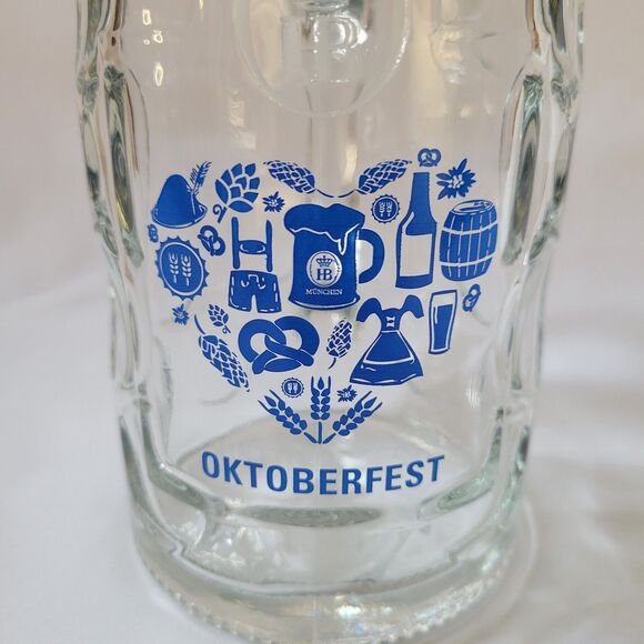 HB Munchen Hofbrahaus Glass German Beer Stein 1L Dimpled Mug Tankard Oktoberfest - Picture 2 of 14